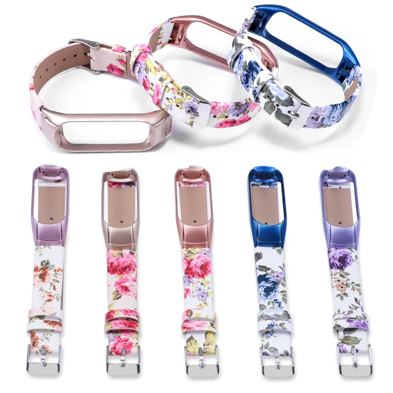 

Strap For Xiaomi Mi band 6 5 4 3 Watch band Replace bracelet Leather rose design Wristband For Mi band 3 4 5 6 Smart watch strap