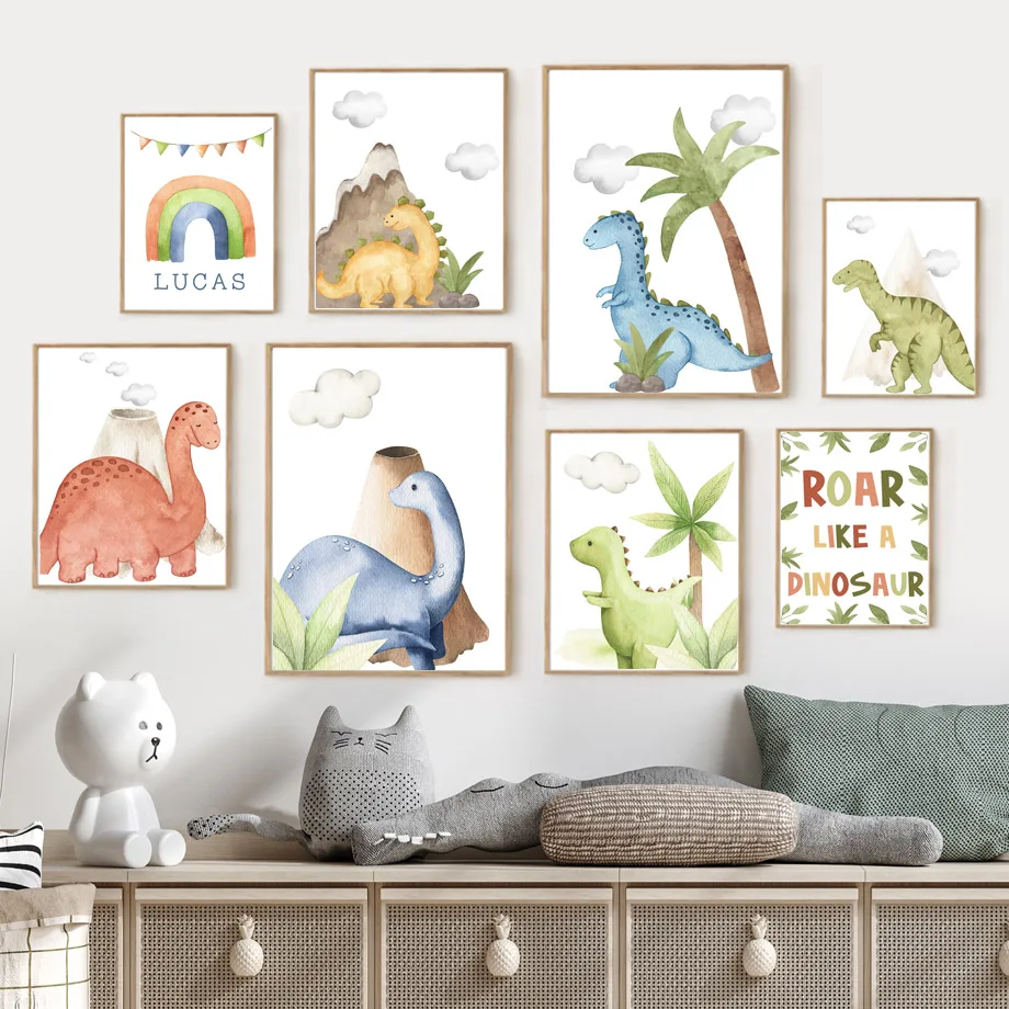 

Boho Rainbow Dinosaur Growth Quotes Wall Art Canvas Painting Nordic Posters And Prints Cartoon Wall Pictures Boy Kids Room Decor