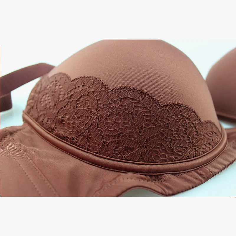 Mierside Big Cup Ladies Underwear Brown Push Up Wireless Bra Breathable Bralette Comfortable Lace Everyday Lingerie