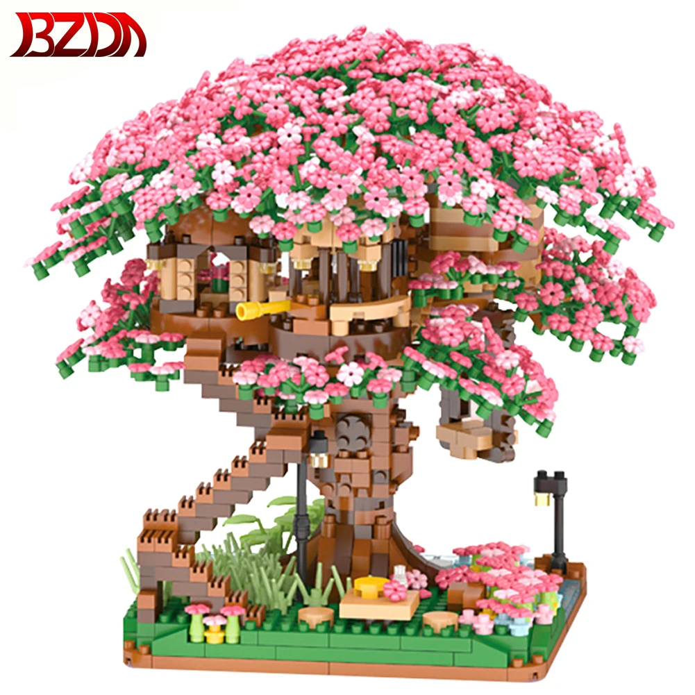 Японский город мини-друзья цветок вишни дом MOC ideas Сакура блоки для дома Inari