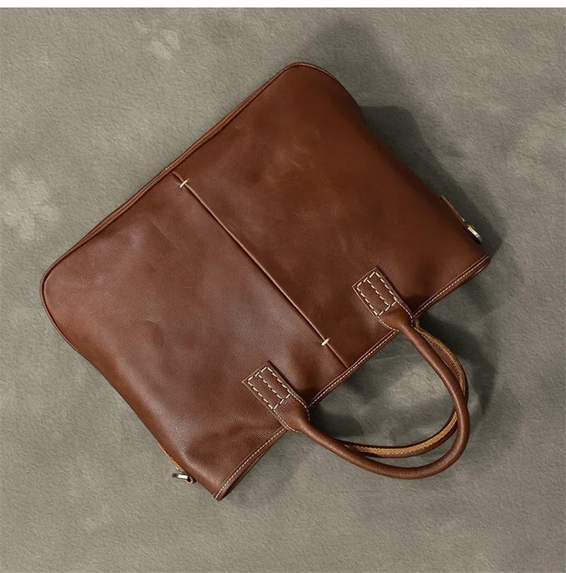 Handmade high-quality luxury first layer cowhide men's briefcase simple genuine leather laptop messenger bag women work handbag