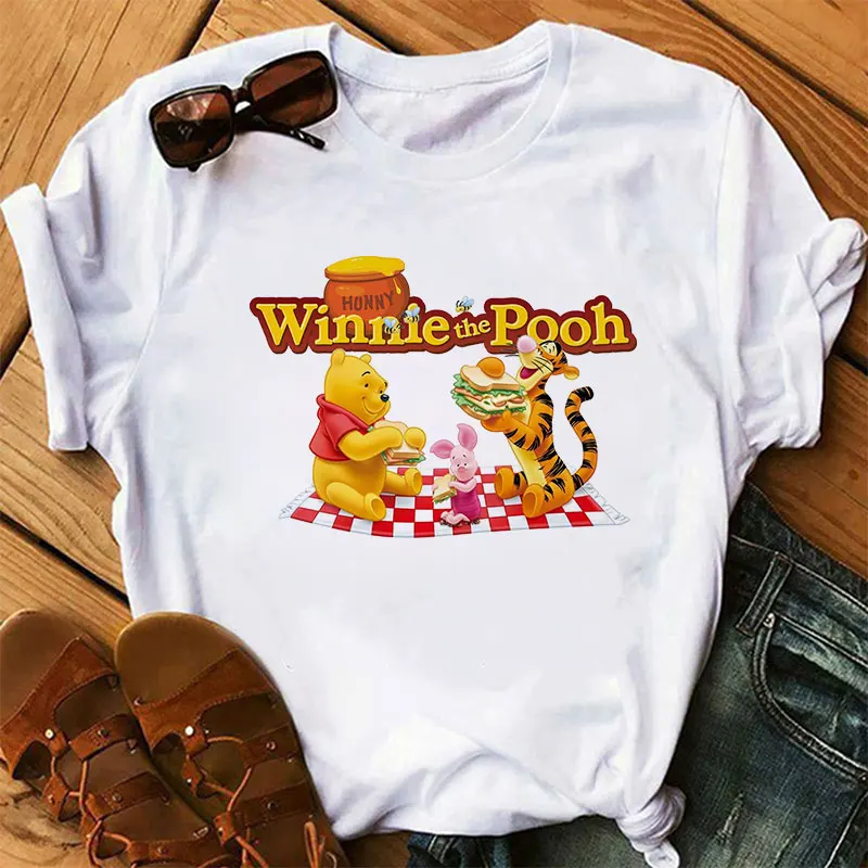 

Harajuku White Tshirts Winnie the Pooh Printed Tops Tee Girls New 2022 Fashion Summer Loose Short Sleeve T-shirts Women Clothes