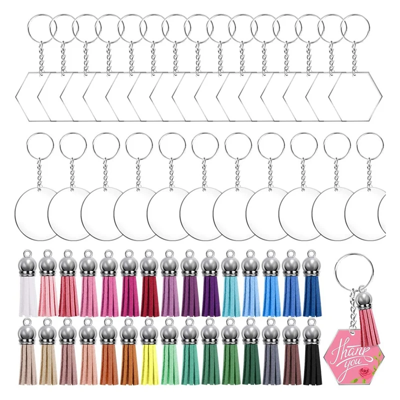 

Acrylic Keychain Blanks, Including 32Pcs Keychain Tassels, 32Pcs Key Chain Rings for DIY Keychain Crafting
