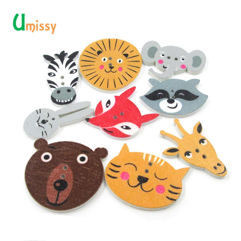 50 штук случайный смешанный 2 отверстия узор мультфильмы кошка Животные дерева