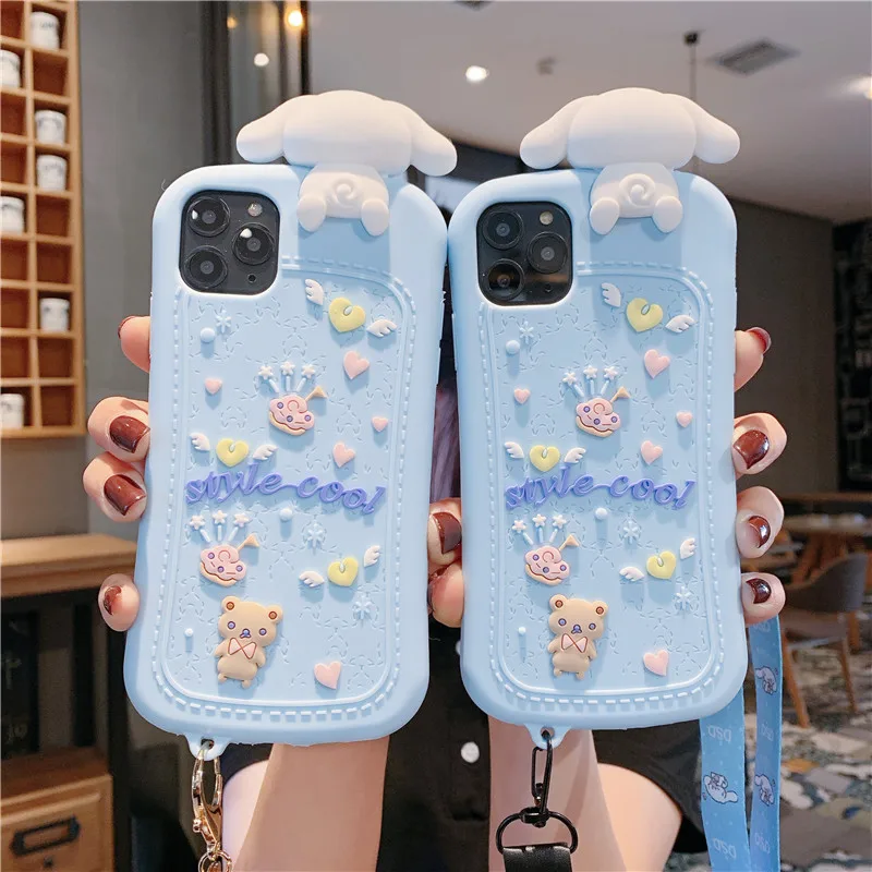 Для iPhone 11 Pro милый 3D мягкий чехол для телефона Cinnamoroll для детей XS Max X XR 6 7 8 Plus карикатурный чехол телефона capa + петля-подвеска.