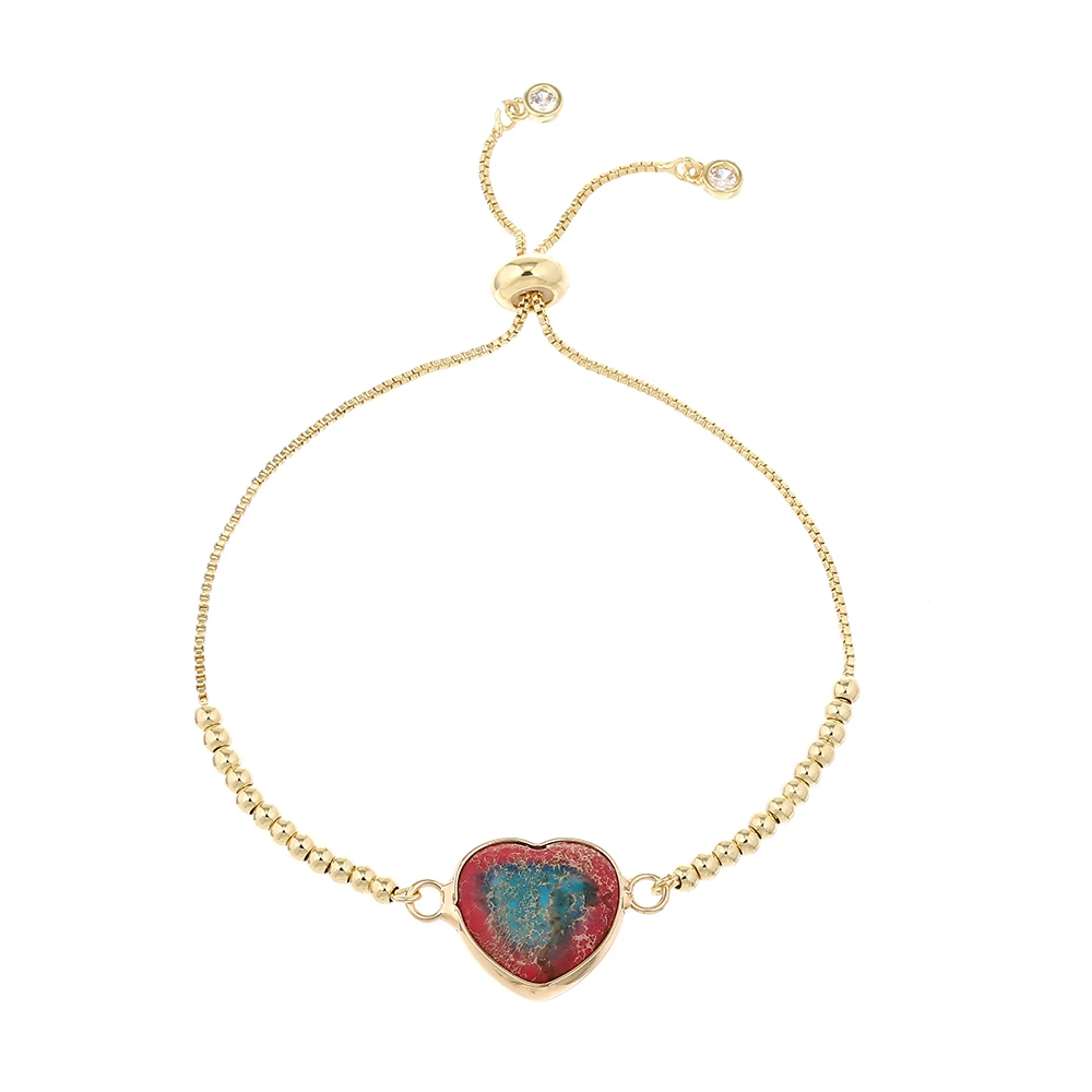 

Red Blue Imperial Jaspers Charm Bracelets for Women Shaped Heart Natural Stone Stainless Steel Box Chain Bracelet Jewelry Gift