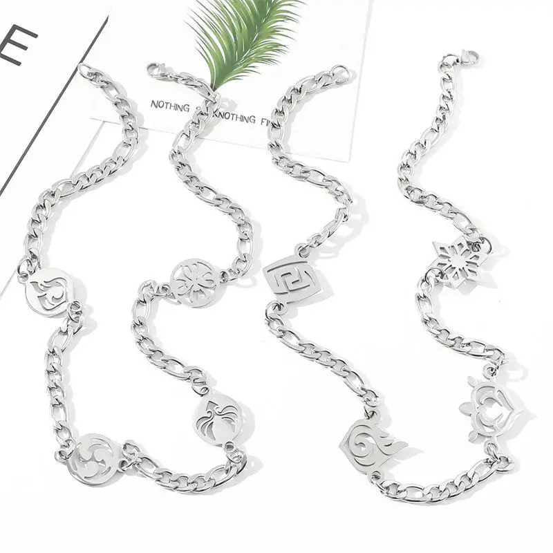 

Genshin Impact Wind Thunder Water Grass Eye of God Wind Element Pendant Silver Necklaces Seven Elements Necklace Cosplay Props