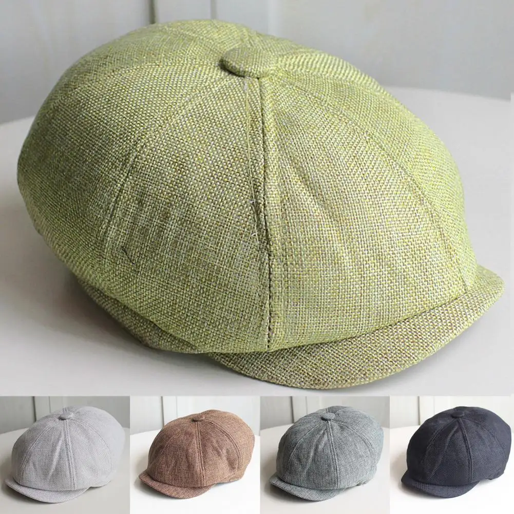 

Men's Beret Hat Solid Color Vintage Elastic Casual Hat for Spring Autumn Breathable Artist Octagonal Flat Sun Cap for Outdoor