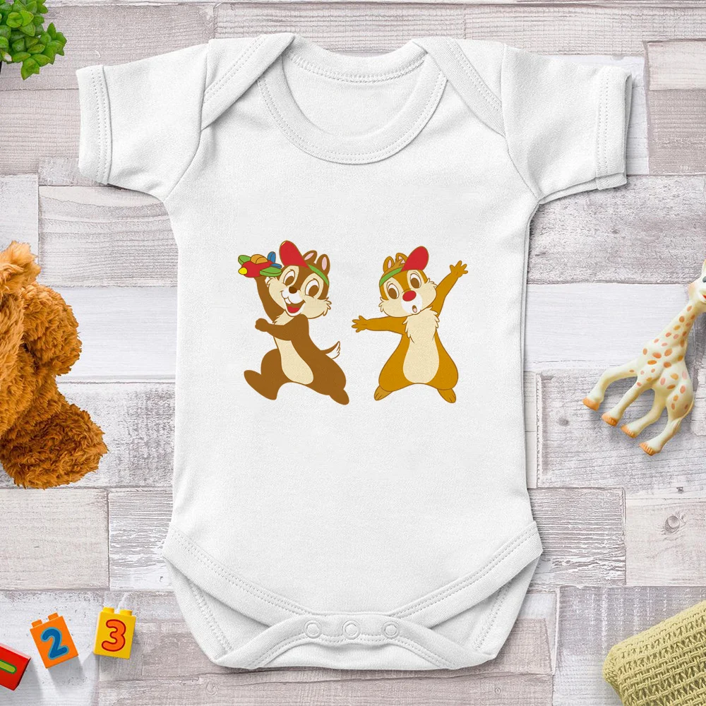 

2021 Baby Boy Rompers Baby Girl Clothes Short Sleeve Newborn Summer Outfits Chip And Dale Printed Cute Cartoon Infant Bodysuits