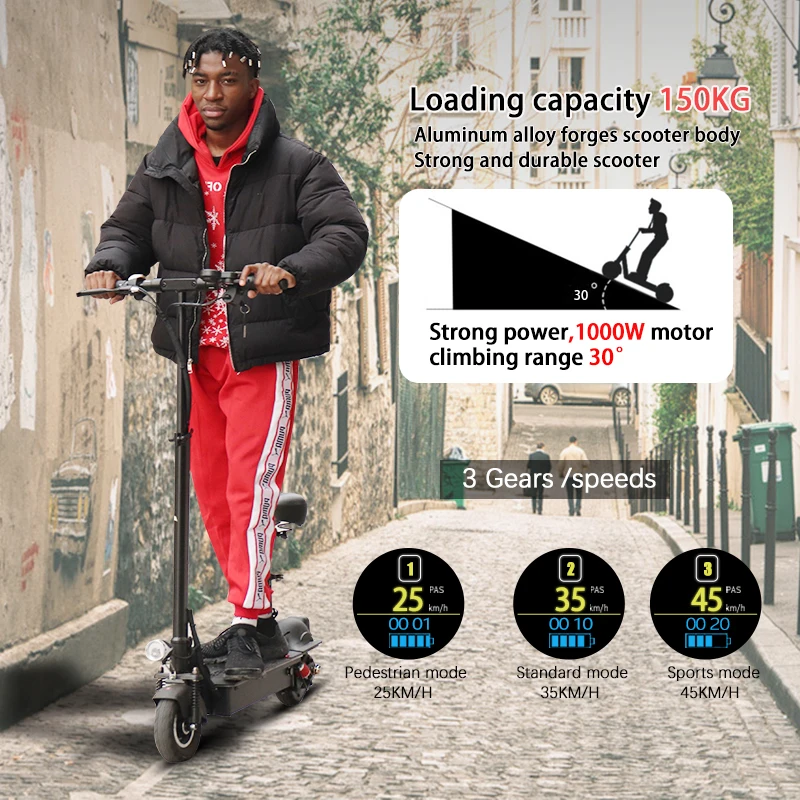 

1000W Electric Scooter 48V 45KM/H Seat 50KM 18A E Scooter Folding 21KG EU USA Warehouse Electric Scooters for Adults Hoverboard