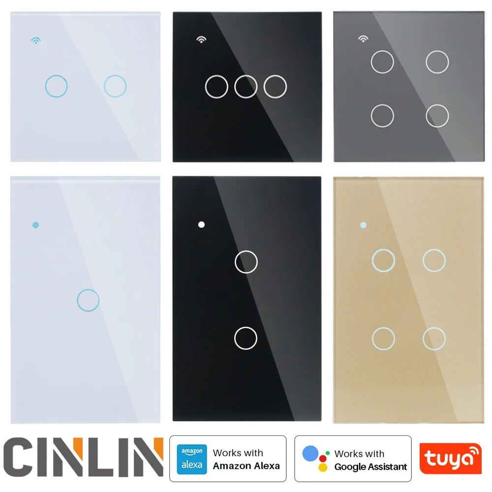 

Настенный переключатель без нейтрального Wi-Fi сенсорсветильник света, настенный переключатель с белым стеклом и синими светодиодами для ум...