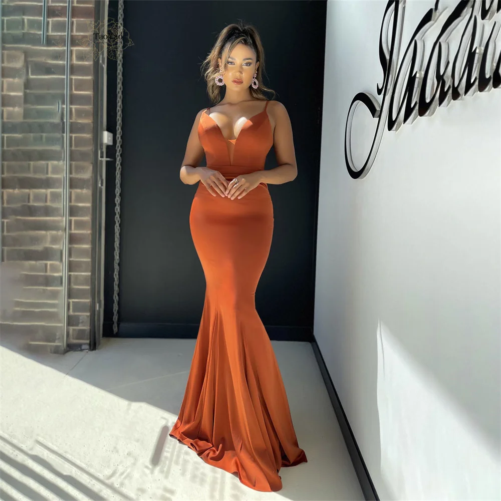 

Vestidos De Noche Blue Satin Mermaid Evening Dress Long V-Neck Sleeveless Spaghetti Straps Open Back Prom Dress Robes De Soirée