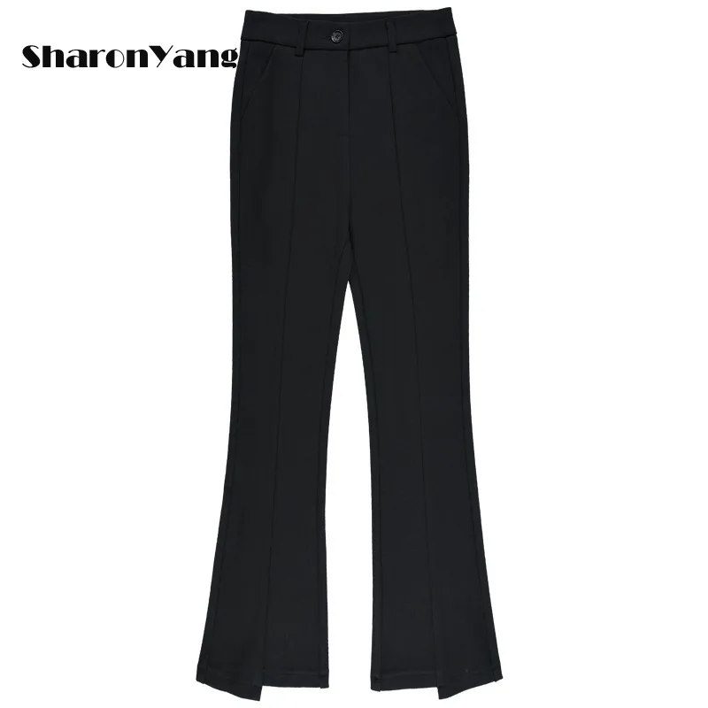 

Spring Autumn New High Waist Pants Women Flared Trousers Slim Fit Elastic Middle-aged Mother's Bell-bottoms M-7XL