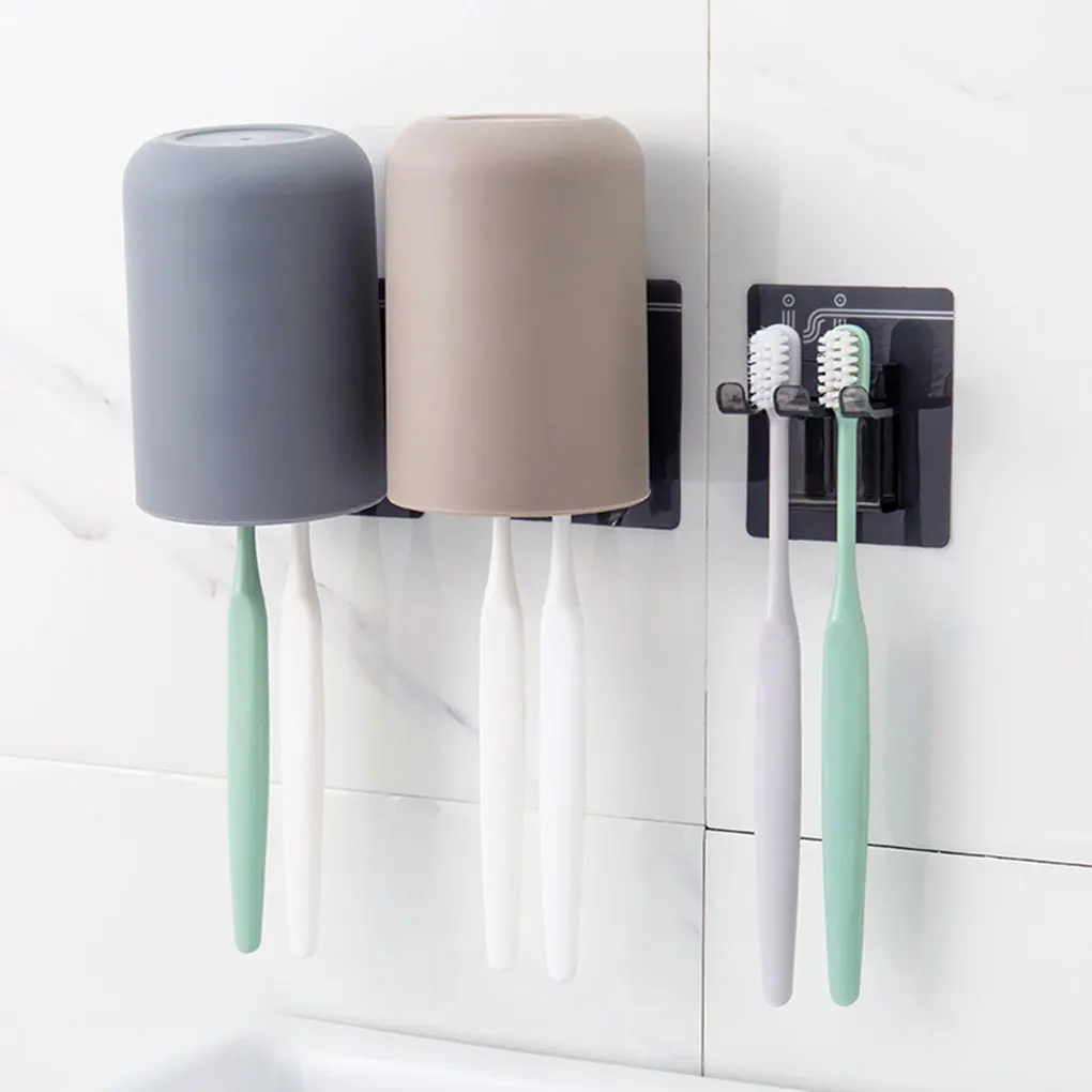 

1Pc Wall-Mounted Toothbrush Holder Organizer Environment-Friendly Plastic Toothpaste With Wash Cup Bathroom Accessories