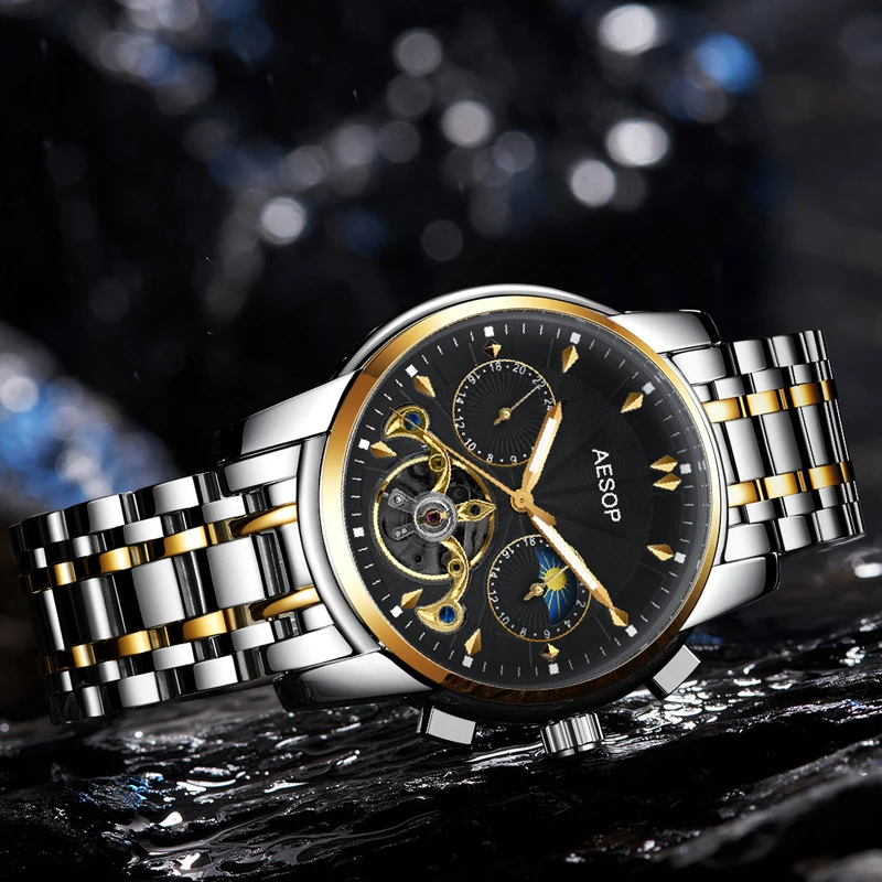Aesop Sapphire Glass Automatic Watch Men Top Brand Luxury Full Steel Sport Mechanical Watch Fashion Men Watch Relogio Masculino