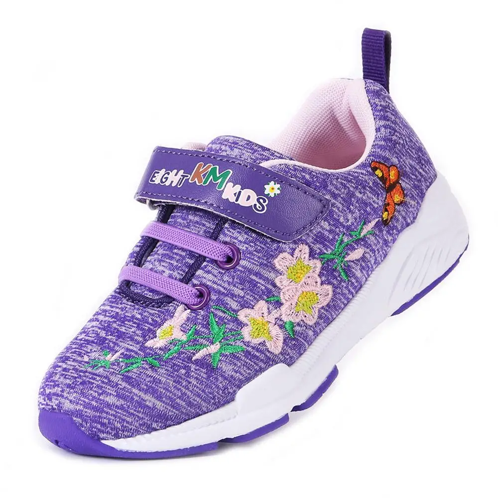 PURPLE-AZALEA Восемь км шнуровка Вышивка Дети Спорт Кроссовки Крюк для занятий в спортзале петли для девочек мальчиков плоские Модные Повседневные детские кроссовки - Цвет: PURPLE-AZALEA