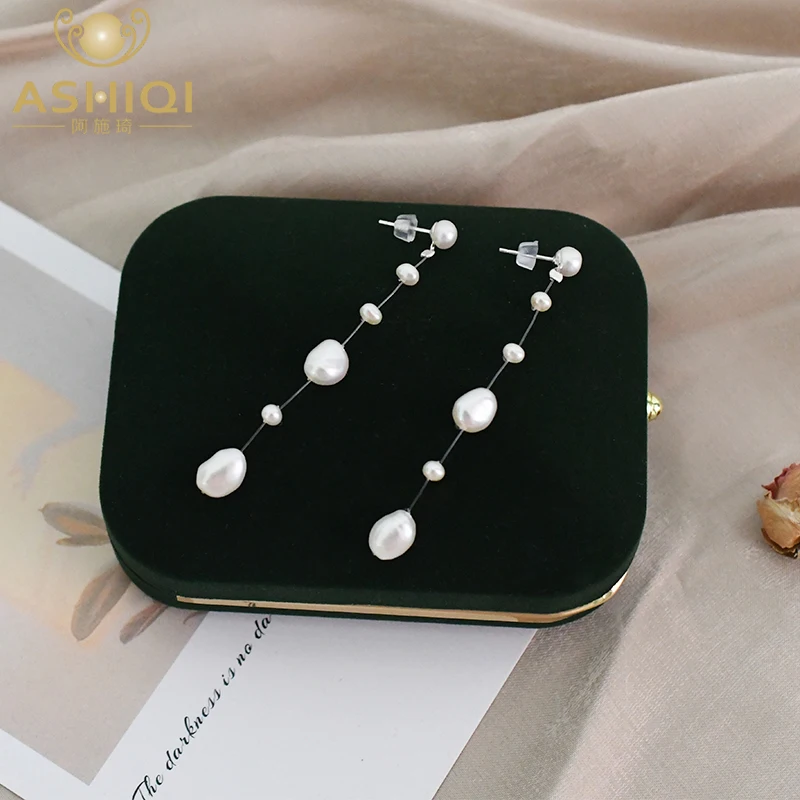 Женские длинные серьги из серебра 925 пробы с натуральным барочным жемчугом ASHIQI