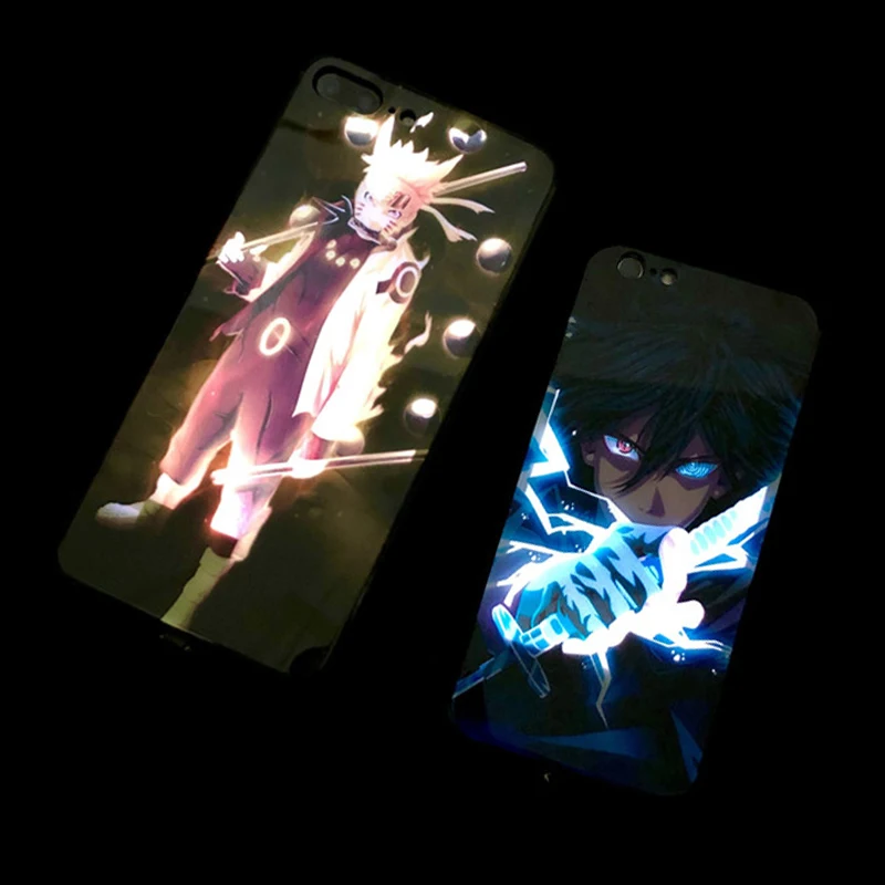 Наруто Саске чехол для iPhone 8 7 6 6S плюс XS светодиодный вызов светильник чехол s Закаленное стекло Coque Flash Cover для iPhone XR XS MAX Funda