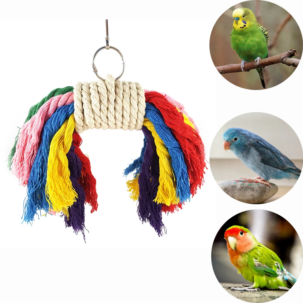 1 шт. птица попугая игрушки висит хлопковые веревочные удобные попугай