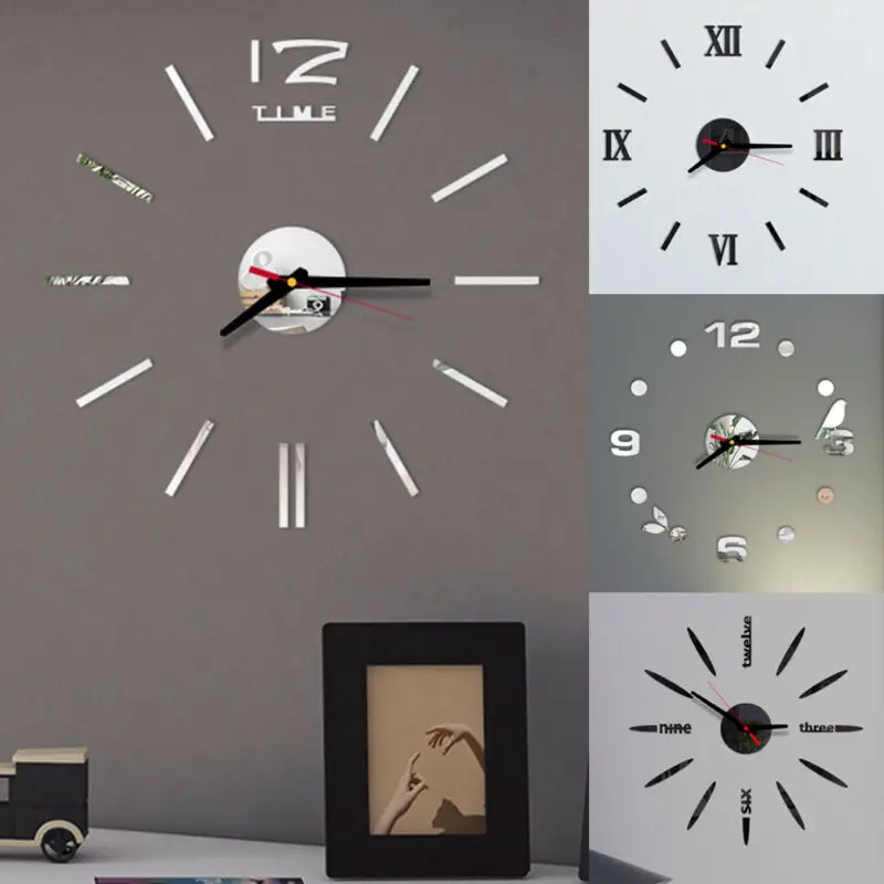 Современные настенные часы 3D зеркальные украшения сделай сам с большими цифрами