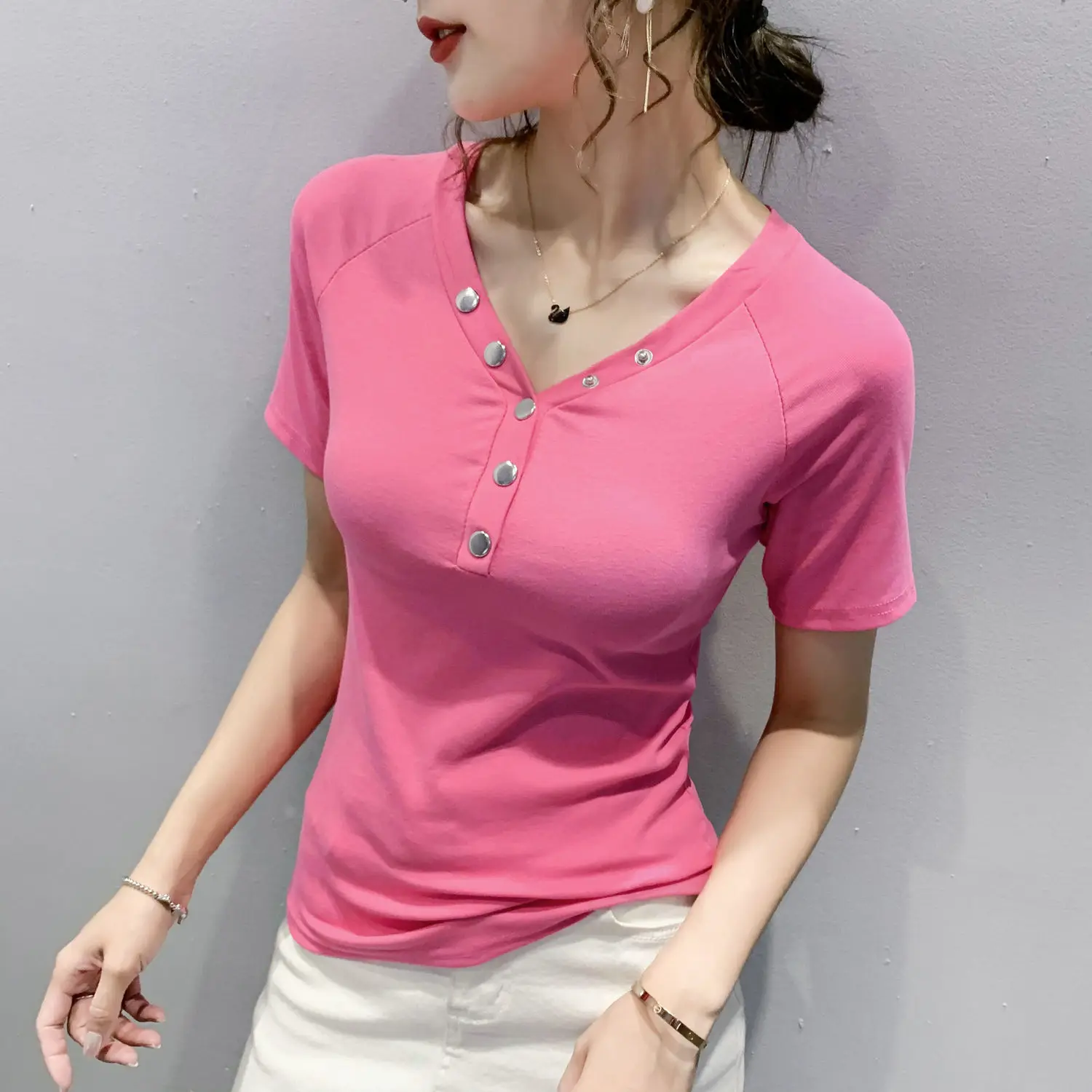 

Cotton T Shirt Women Fashion Summer 2021 Short Sleeve Plus Size Casual Tees Ladies Tshirts Slim Crop Tops Streetwear Harajuku