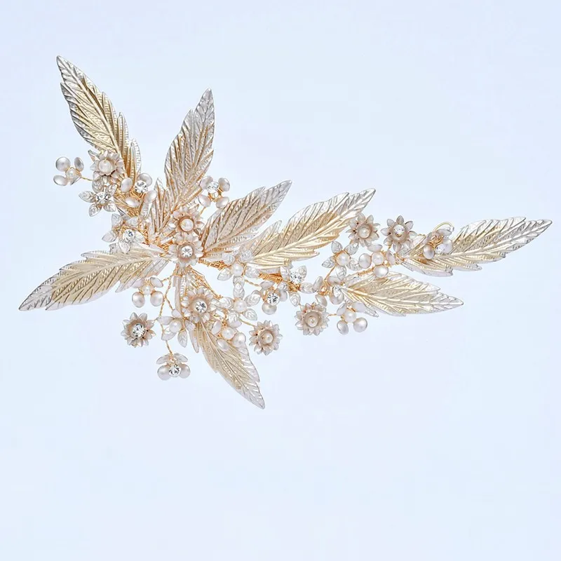 Свадебный зажим для волос ювелирный светильник Золотой лист свадебный головной