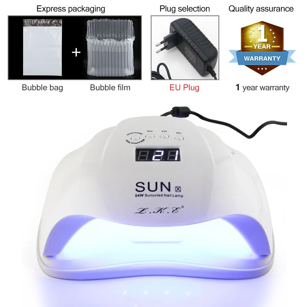 54W EU Plug УФ-лампа для ногтей SUNx Plus 120 Вт Светодиодный УФ-лампа 36 светодиодный s лампа с автоматическим датчиком 30s 60s 90s отверждаемый светодиодный гель Расширенный клей сушилки для ногтей - Цвет: 54W EU Plug