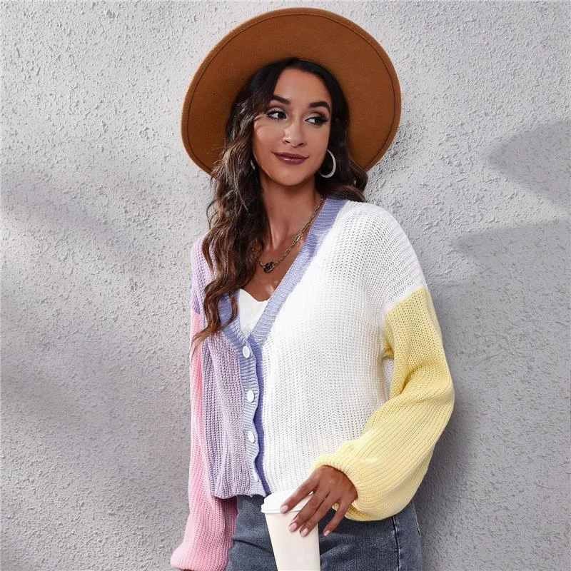 

Женский вязаный свитер, новый короткий кардиган, женская повседневная куртка, милый простой вязаный свитер, дешевый свободный женский топ