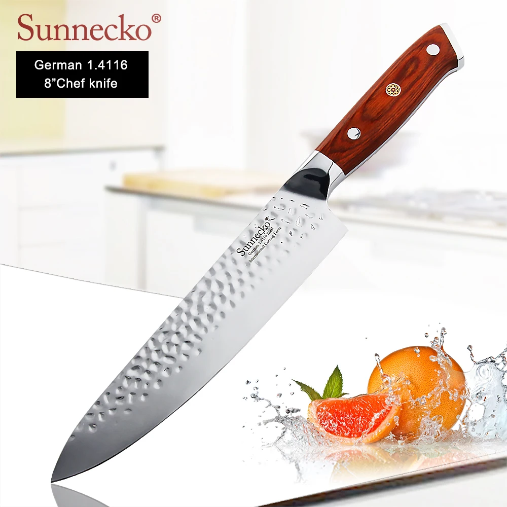

Sunnecko Professional 8" Chef knife German 1.4116 Steel Blade Kitchen Knives Rosewood Handle Razor Sharp Meat Fruit Cutting Tool