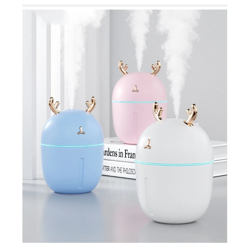 

Portable 300ml Nano Spray Mini Humidifier Cute Antlers Quiet USB Air Diffuser Fogger Mist Maker Sprayer with LED Light
