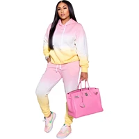 2021 colorful women two piece set hooded drawstring shirt and long pants sportsuit matching suit clothes for women outfit