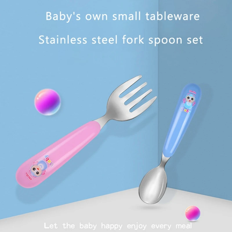 Новорожденный ребенок PP материал Ложка Вилка милый мультфильм столовые приборы