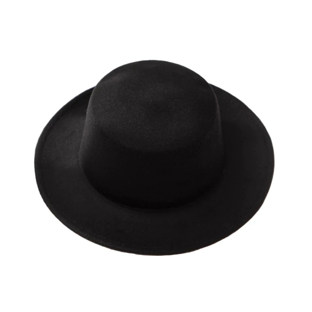 

New Classic Solid Color Felt Fedoras for Men Women Artificial Wool Blend Jazz Cap Wide Brim Simple Church Derby Flat Top Hat