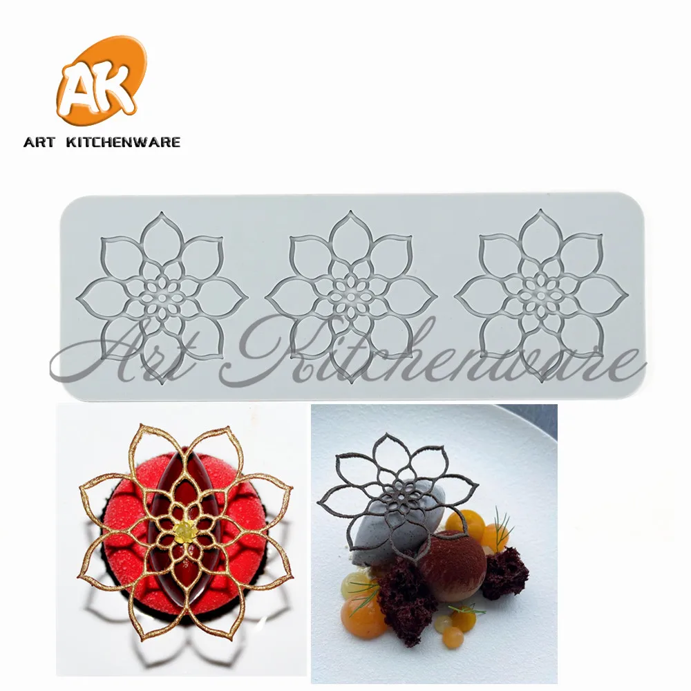 

Mandala Flower Lace Mat Chocolate Fondant Silicone Mold DIY Dessert Decor Pad Molecular Cuisine Cake Decorating Tools Bakeware