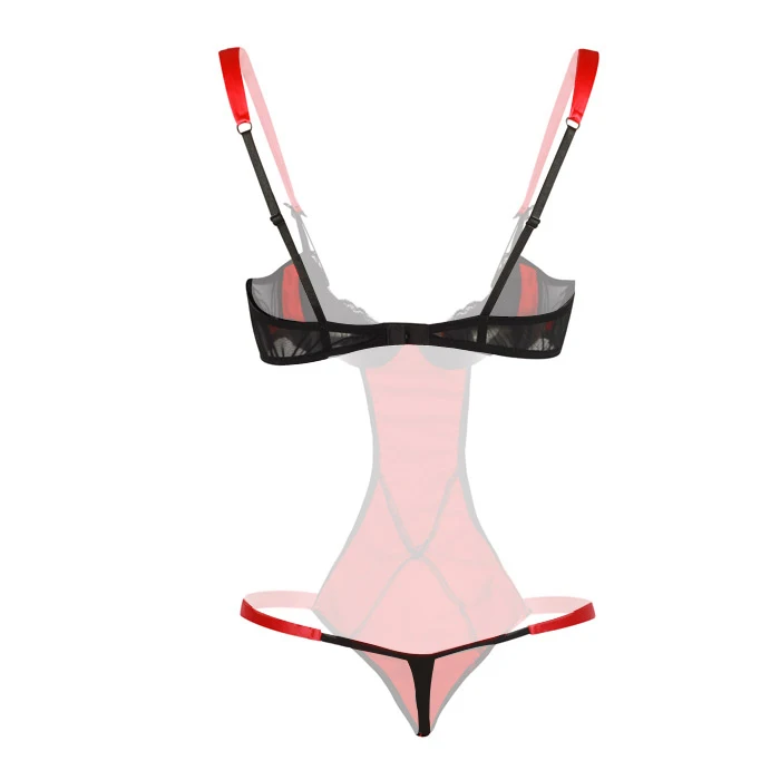 Кружевное ночное белье с бантом и Открытой Спиной Тедди Lenceria Sexi Para Mujer черный