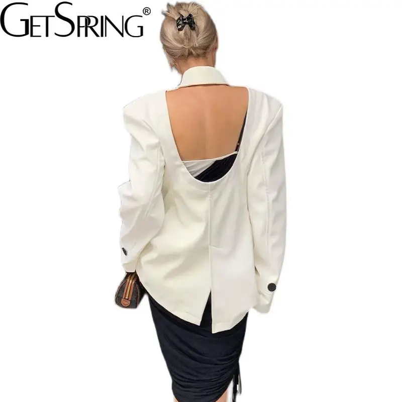 

Getspring Women Blazer Hollow Out Irregular White Women Blazers And Jackets Asymmetry Plus Size Long Oversize Coats 2021 New