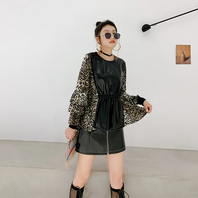 2019 Новые осенне-зимние шифоновые футболки из натуральной кожи овчины женские