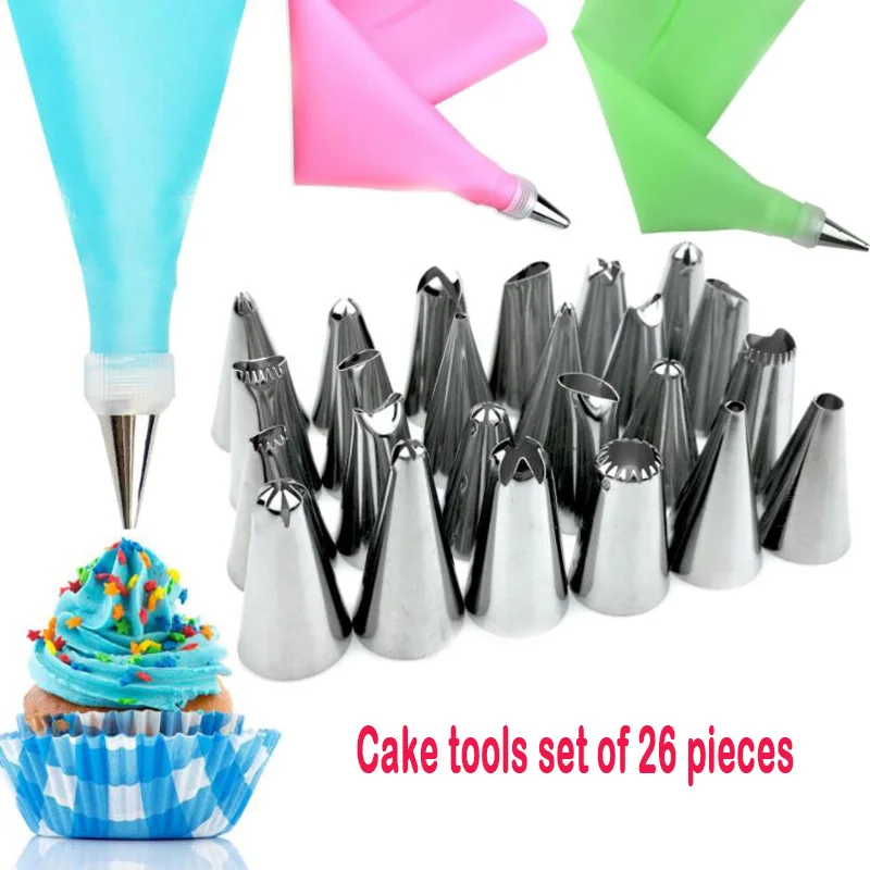 Силиконовые глазурь трубопроводов Крем кондитерский мешок + 24 шт из нержавеющей