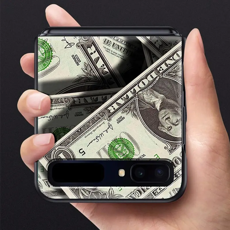 

Black Hard Phone Case For Samsung Galaxy Z Flip Cover For ZFlip 5G Luxury Back Capa Thin Fundas Bag Cash Money Dollar Series