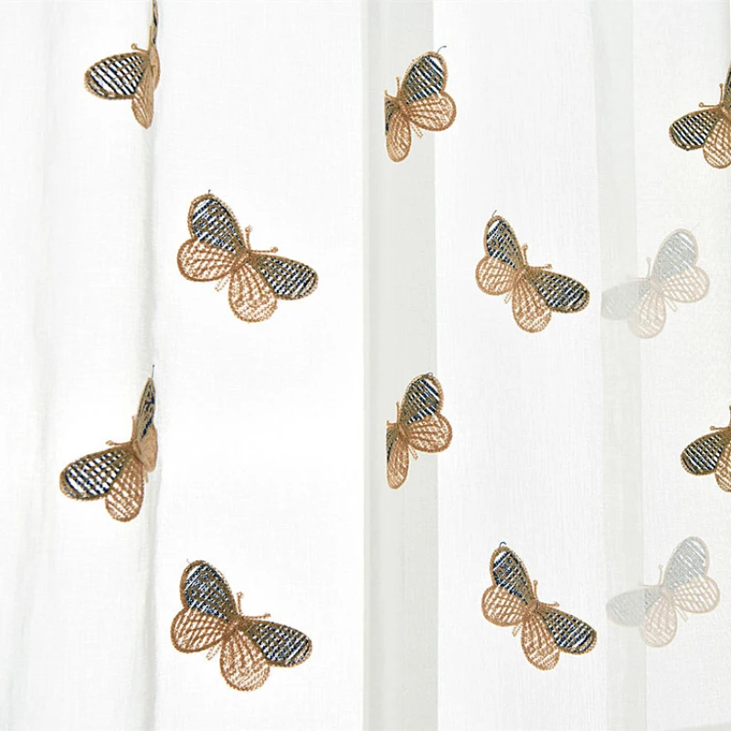 Милая прозрачная занавеска с бабочками для детской комнаты из тюли вышивкой