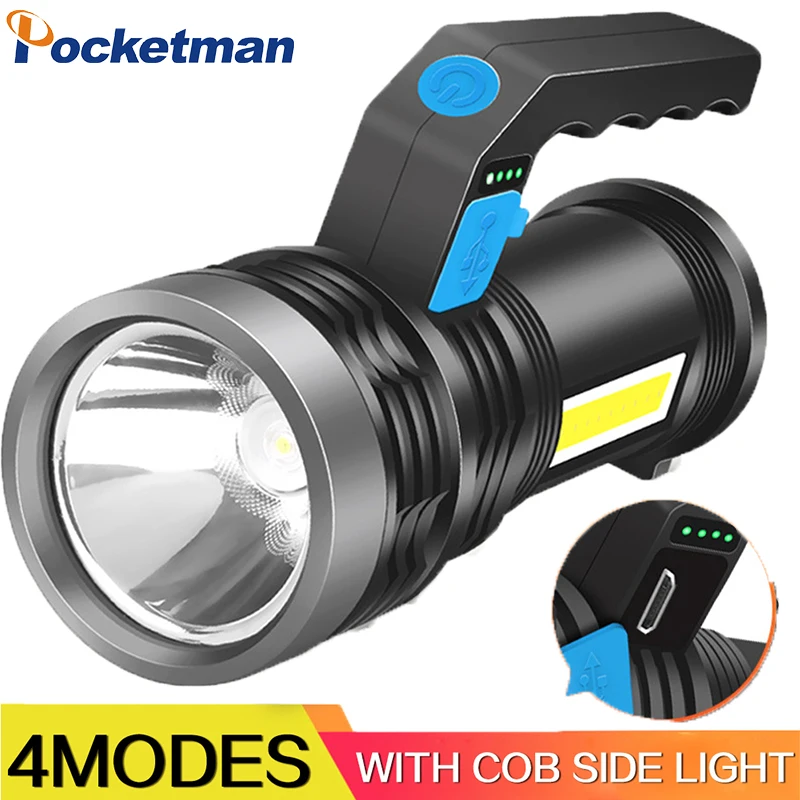 

Super Bright Long-range Flashlight USB Rechargeable Waterproof Powerful Flashlamp Portable LED COB Torch With Built-in Battery