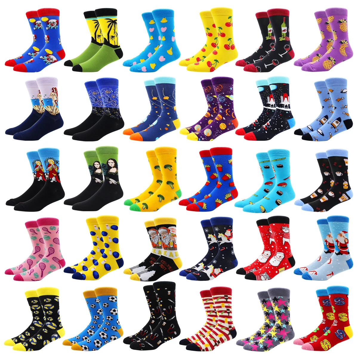 

Носки мужские длинные из чесаного хлопка, забавные повседневные короткие штаны с цветочным принтом, мячом, едой, фруктами