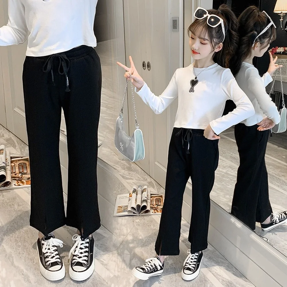 

Spring And Autumn Fashion Girls Children's 2021 New Loose Sports Style Split Fork Flared Pants 4 5 6 7 8 9 Y
