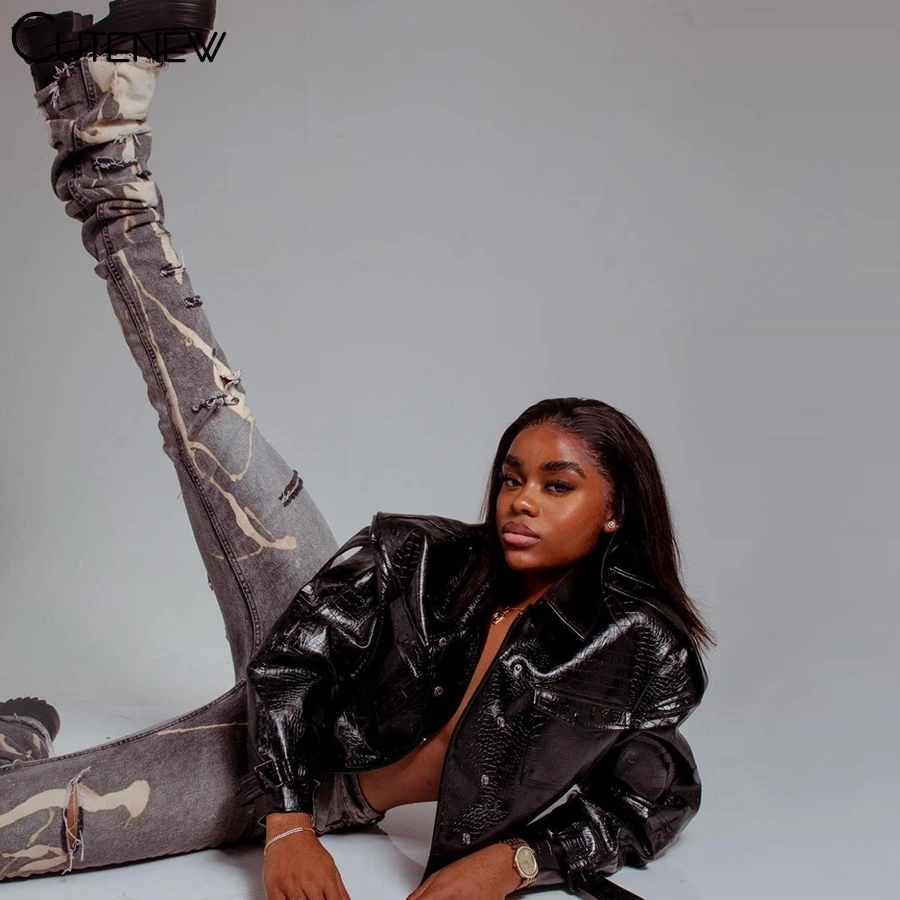 

Cutenew 2021 Ripped Denim Distressed Women's Jeans Skinny High Waist Cut Out Fashion Pencil Pants Streetwear Bodycon Trousers