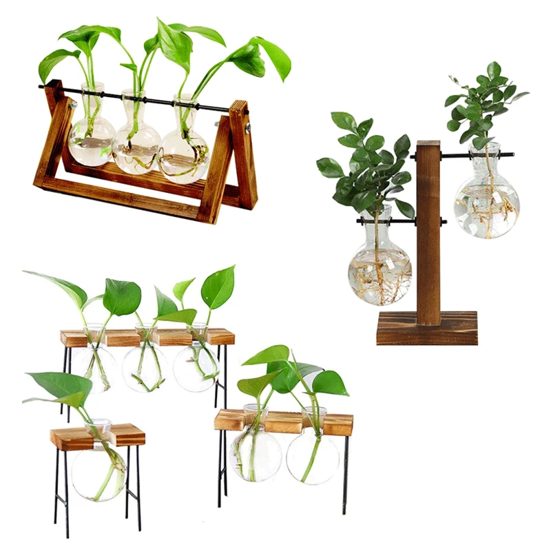 Terrarium Hydroponic Planter Vase Holder Wooden Frame Decoratio Glass Table Plant Bonsai Decor Flower Pots For Home | Дом и сад