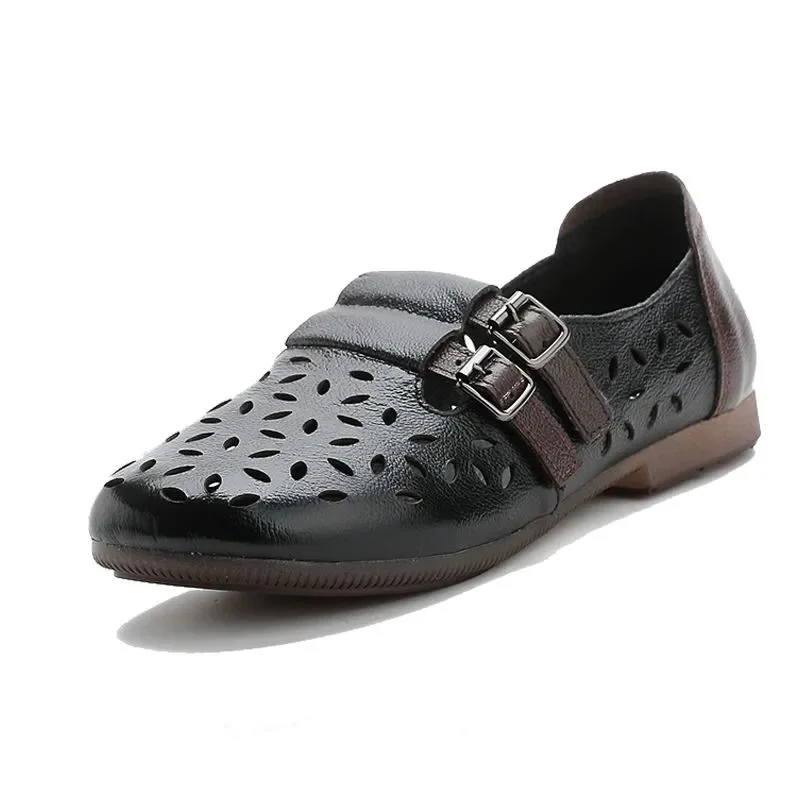 

Concise buckle ladies vintage summer breathable shoes woman comfort flats hole ballet shoes female flats