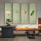 Постер в китайском стиле с цветами, зелеными растениями, декоративная картина на холсте цветок лотоса, пейзаж, настенные картины для спальни, домашний декор