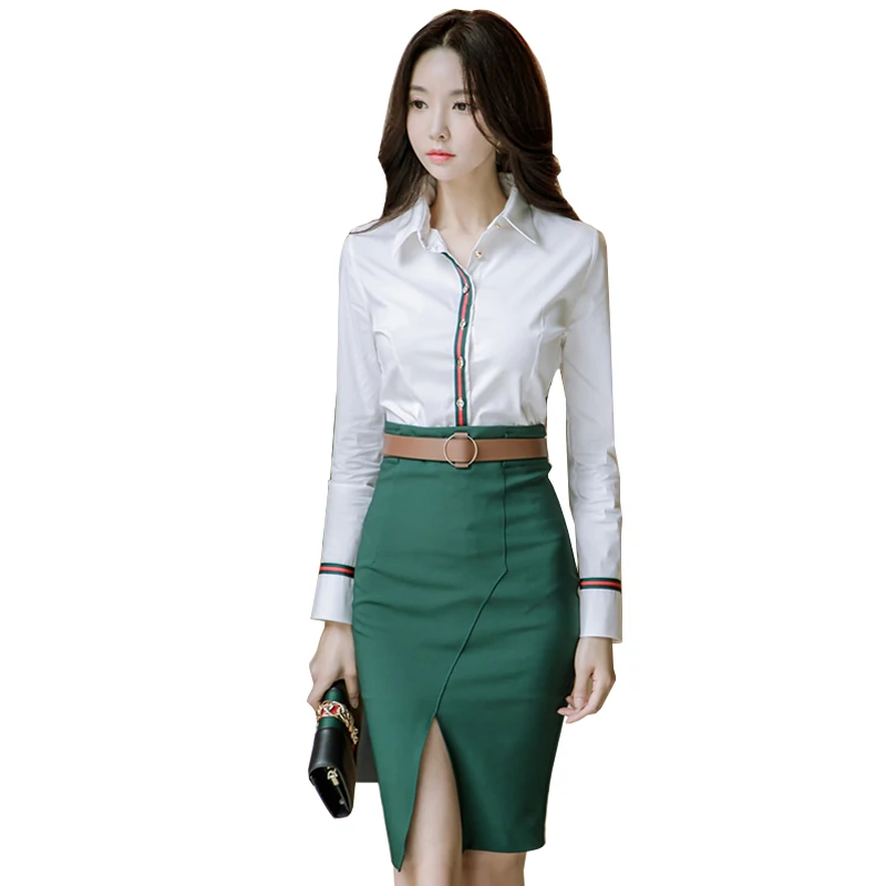 Женский комплект 2 шт. костюм 2021 летняя офисная одежда с длинным рукавом белая