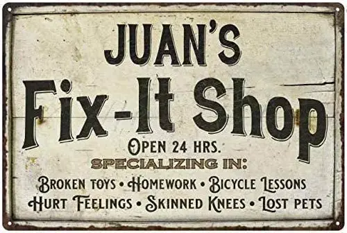 

Juan'S Fix It Shop New Metal Aluminum Sign BBQ Art Barbecue Garden Party Beer Man Cave Decor Novelty Art Sign for Indoor Outdo