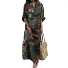 Женское винтажное платье с длинным рукавом, этнический цветочный принт